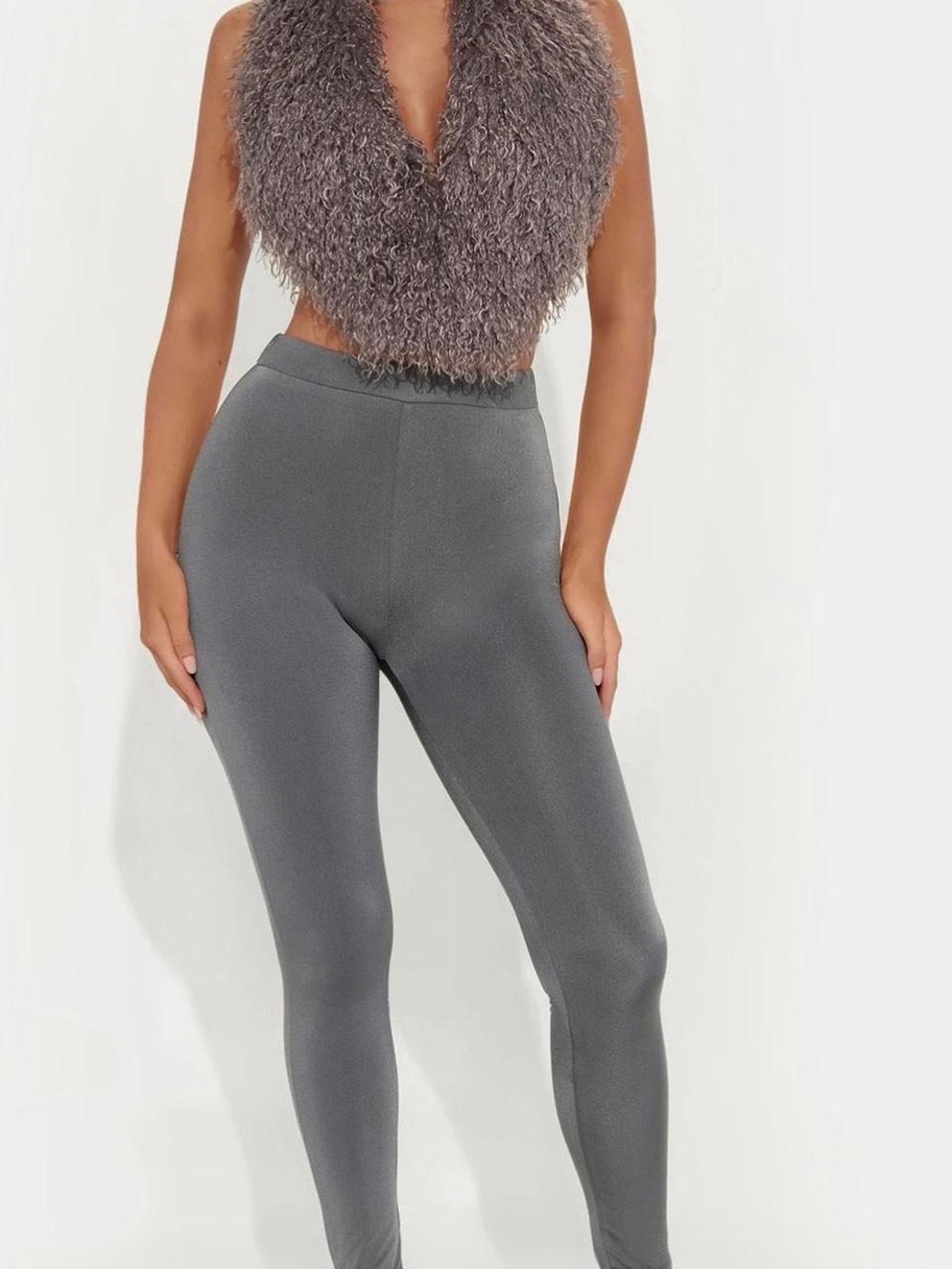 Fashion Nova Fur Fantasy Backless Pant Set - Silver New S